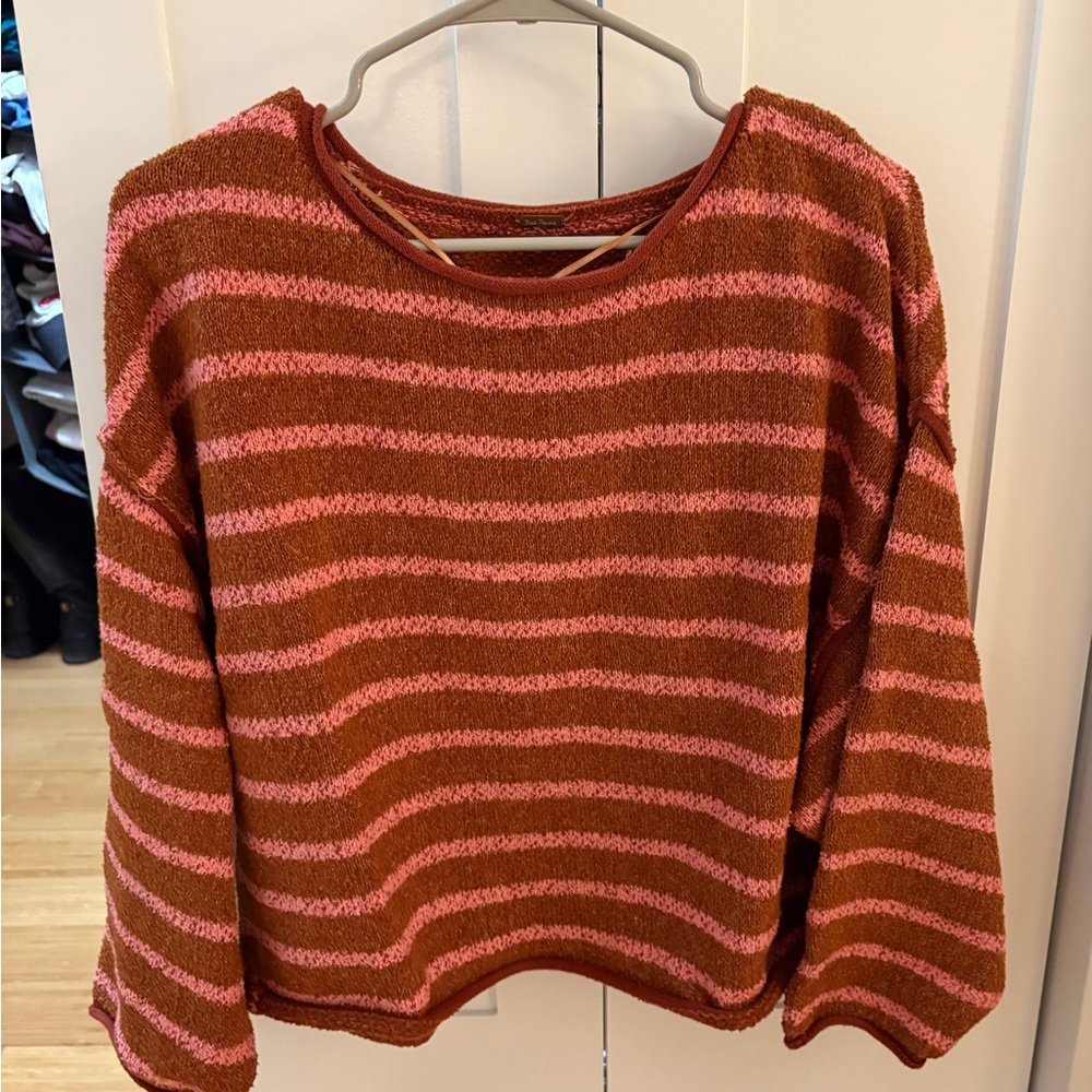 Free People Pink and Brown Striped Sweater